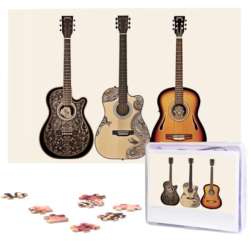 1000-teiliges Puzzle für Erwachsene, herausforderndes Puzzle für Spieleabende, Holzpuzzle, Gitarre, personalisiertes Holzpuzzle für Familie, Bilderpuzzle, fertige Größe 74,9 x 50 cm von QMNKLET