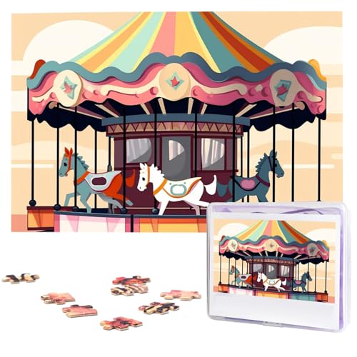 1000-teiliges Puzzle für Erwachsene, herausforderndes Puzzle für Spieleabende, Holzpuzzle, Karussell, personalisierbar, Holzpuzzle für Familie, Bilderpuzzle, fertige Größe 74,9 x 50 cm von QMNKLET