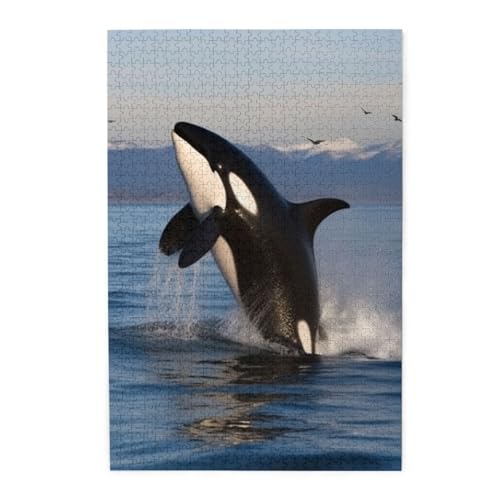 1000-teiliges Puzzle für Erwachsene, herausforderndes Puzzle für Spieleabende, Holzpuzzle, Killerwal, personalisiertes Holzpuzzle für Familie, Bilderpuzzle, fertige Größe 74,9 x 50 cm von QMNKLET
