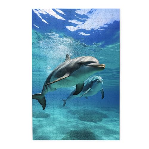 1000-teiliges Puzzle für Erwachsene, herausforderndes Puzzle für Spieleabende, Holzpuzzle, Meeresdelfin, personalisierbar, Holzpuzzle für Familie, Bilderpuzzle, fertige Größe 74,9 x 50 cm 1000-teiliges Puzzle für Erwachsene, herausforderndes Puzzle für Spieleabende, Holzpuzzle, Meeresdelfin, personalisierbar, Holzpuzzle für Familie, Bilderpuzzle, fertige Größe 74,9 x 50 cm von QMNKLET