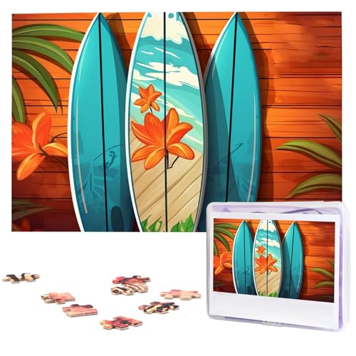 1000-teiliges Puzzle für Erwachsene, herausforderndes Puzzle für Spieleabende, Holzpuzzle, Surfbrett auf Holz, personalisiertes Holzpuzzle für Familie, Bilderpuzzle, fertige Größe 74,9 x 50 cm von QMNKLET