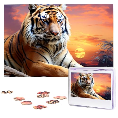 1000-teiliges Puzzle für Erwachsene, herausforderndes Puzzle für Spieleabende, Holzpuzzle, Tiger, bunter Sonnenuntergang, personalisiertes Holzpuzzle für Familie, Bilderpuzzle, fertige Größe 74,9 x 50 von QMNKLET