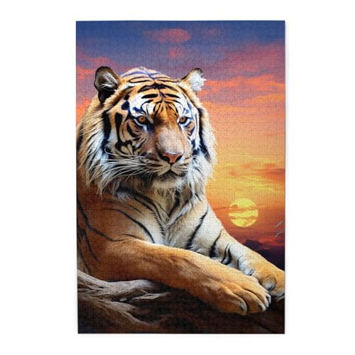 1000-teiliges Puzzle für Erwachsene, herausforderndes Puzzle für Spieleabende, Holzpuzzle, Tiger, bunter Sonnenuntergang, personalisiertes Holzpuzzle für Familie, Bilderpuzzle, fertige Größe 74,9 x 50 1000-teiliges Puzzle für Erwachsene, herausforderndes Puzzle für Spieleabende, Holzpuzzle, Tiger, bunter Sonnenuntergang, personalisiertes Holzpuzzle für Familie, Bilderpuzzle, fertige Größe 74,9 x 50 von QMNKLET