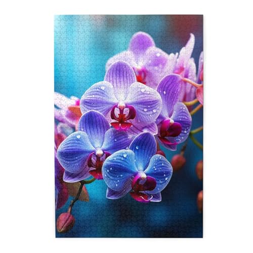 1000-teiliges Puzzle für Erwachsene, herausforderndes Puzzle für Spieleabende, Holzpuzzle, bunte Orchideen, Blumen, personalisiertes Holzpuzzle für Familie, Bilderpuzzle, fertige Größe 74,9 x 50 cm von QMNKLET