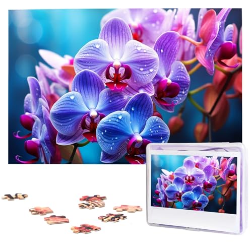 1000-teiliges Puzzle für Erwachsene, herausforderndes Puzzle für Spieleabende, Holzpuzzle, bunte Orchideen, Blumen, personalisiertes Holzpuzzle für Familie, Bilderpuzzle, fertige Größe 74,9 x 50 cm von QMNKLET
