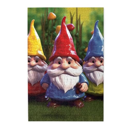 1000-teiliges Puzzle für Erwachsene, herausforderndes Puzzle für Spieleabende, Holzpuzzle, bunte Zwerge, personalisiertes Holzpuzzle für Familie, Bilderpuzzle, fertige Größe 74,9 x 50 cm von QMNKLET