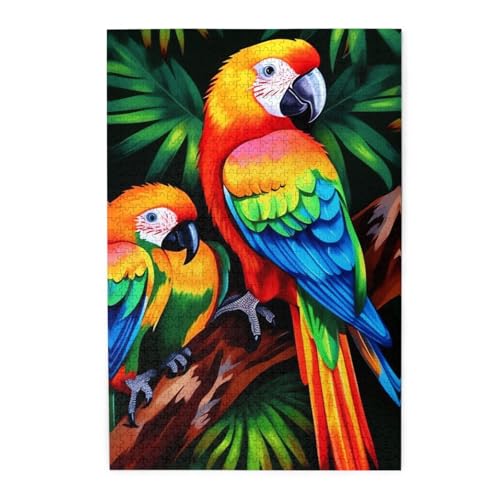 1000-teiliges Puzzle für Erwachsene, herausforderndes Puzzle für Spieleabende, Holzpuzzle, farbiger Papagei, personalisiertes Holzpuzzle für Familie, Bilderpuzzle, fertige Größe 74,9 x 50 cm von QMNKLET