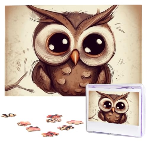 1000-teiliges Puzzle für Erwachsene, herausforderndes Puzzle für Spieleabende, Holzpuzzle, niedliche Eule, personalisiertes Holzpuzzle für Familie, Bilderpuzzle, fertige Größe 74,9 x 50 cm von QMNKLET