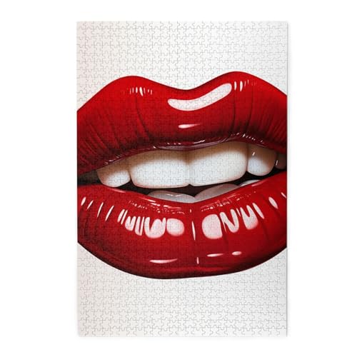 1000-teiliges Puzzle für Erwachsene, herausforderndes Puzzle für Spieleabende, Holzpuzzle, niedliche Grafik, rote Lippen, personalisiertes Holzpuzzle für Familie, Bilderpuzzle, fertige Größe 74,9 x 50 1000-teiliges Puzzle für Erwachsene, herausforderndes Puzzle für Spieleabende, Holzpuzzle, niedliche Grafik, rote Lippen, personalisiertes Holzpuzzle für Familie, Bilderpuzzle, fertige Größe 74,9 x 50 von QMNKLET