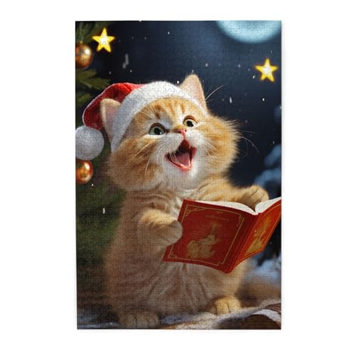 1000-teiliges Puzzle für Erwachsene, herausforderndes Puzzle für Spieleabende, Holzpuzzle, niedliche Katze, singt Weihnachtslieder, personalisiertes Holzpuzzle für Familie, Bilderpuzzle, fertige Größe 1000-teiliges Puzzle für Erwachsene, herausforderndes Puzzle für Spieleabende, Holzpuzzle, niedliche Katze, singt Weihnachtslieder, personalisiertes Holzpuzzle für Familie, Bilderpuzzle, fertige Größe von QMNKLET