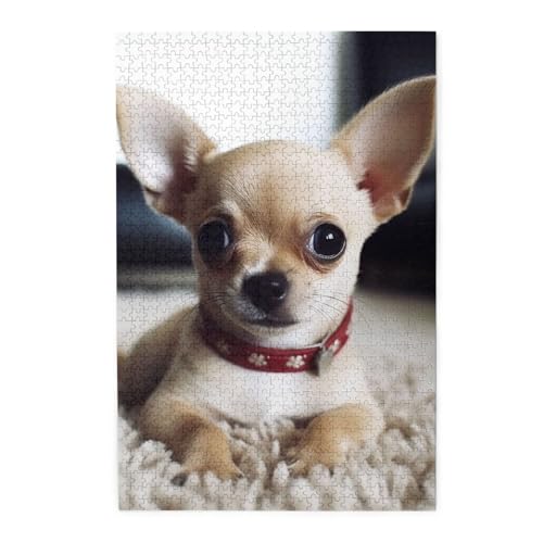 1000-teiliges Puzzle für Erwachsene, herausforderndes Puzzle für Spieleabende, Holzpuzzle, niedlicher Chihuahua, personalisiertes Holzpuzzle für Familie, Bilderpuzzle, fertige Größe 74,9 x 50 cm von QMNKLET