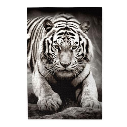 1000-teiliges Puzzle für Erwachsene, herausforderndes Puzzle für Spieleabende, Holzpuzzle, schwarzer und weißer Tiger, personalisiertes Holzpuzzle für Familie, Bilderpuzzle, fertige Größe 74,9 x 50 cm 1000-teiliges Puzzle für Erwachsene, herausforderndes Puzzle für Spieleabende, Holzpuzzle, schwarzer und weißer Tiger, personalisiertes Holzpuzzle für Familie, Bilderpuzzle, fertige Größe 74,9 x 50 cm von QMNKLET
