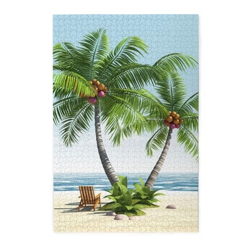 1000-teiliges Puzzle für Erwachsene, herausforderndes Puzzle für Spieleabende, Holzpuzzle, tropische Palme, personalisierbar, Holzpuzzle für Familie, Bilderpuzzle, fertige Größe 74,9 x 50 cm von QMNKLET