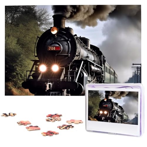 1000-teiliges Puzzle für Erwachsene, herausforderndes Puzzle für Spieleabende, Holzpuzzle Dampfzug, personalisiertes Holzpuzzle für Familie, Bilderpuzzle, fertige Größe 74,9 x 50 cm von QMNKLET