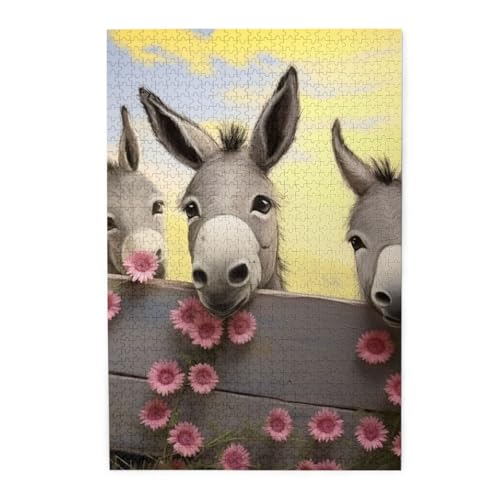 1000-teiliges Puzzle für Erwachsene, herausforderndes Puzzle für Spieleabende, Holzpuzzle Esel und Blume, personalisiertes Holzpuzzle für Familie, Bilderpuzzle, fertige Größe 74,9 x 50 cm 1000-teiliges Puzzle für Erwachsene, herausforderndes Puzzle für Spieleabende, Holzpuzzle Esel und Blume, personalisiertes Holzpuzzle für Familie, Bilderpuzzle, fertige Größe 74,9 x 50 cm von QMNKLET