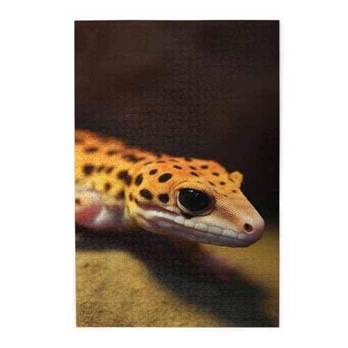 1000-teiliges Puzzle für Erwachsene, herausforderndes Puzzle für Spieleabende, Holzpuzzle Leopard, kleiner Gecko, personalisiertes Holzpuzzle für Familie, Bilderpuzzle, fertige Größe 74,9 x 50 cm von QMNKLET