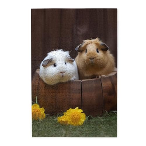 1000-teiliges Puzzle für Erwachsene, herausforderndes Puzzle für Spieleabende, Holzpuzzle Meerschweinchen, personalisiertes Holzpuzzle für Familie, Bilderpuzzle, fertige Größe 74,9 x 50 cm von QMNKLET