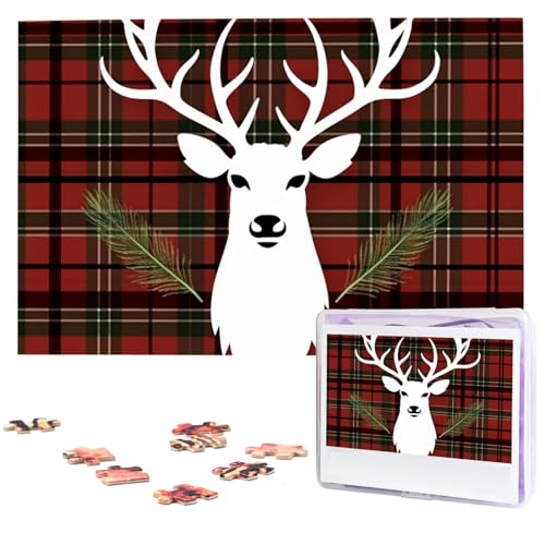 1000-teiliges Puzzle für Erwachsene, herausforderndes Puzzle für Spieleabende, Holzpuzzle Rentier, Schottenkaro, kariert, personalisierbar, individuelles Holzpuzzle für Familie, Bilderpuzzle, fertige 1000-teiliges Puzzle für Erwachsene, herausforderndes Puzzle für Spieleabende, Holzpuzzle Rentier, Schottenkaro, kariert, personalisierbar, individuelles Holzpuzzle für Familie, Bilderpuzzle, fertige von QMNKLET