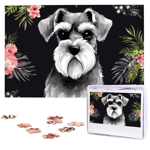 1000-teiliges Puzzle für Erwachsene, herausforderndes Puzzle für Spieleabende, Holzpuzzle Schnauzer, personalisiertes Holzpuzzle für Familie, Bilderpuzzle, fertige Größe 74,9 x 50 cm von QMNKLET