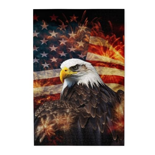 1000-teiliges Puzzle für Erwachsene, herausforderndes Puzzle für Spieleabende, Holzpuzzle mit amerikanischer Flagge, Feueradler, personalisiertes Holzpuzzle für Familie, Bilderpuzzle, fertige Größe 1000-teiliges Puzzle für Erwachsene, herausforderndes Puzzle für Spieleabende, Holzpuzzle mit amerikanischer Flagge, Feueradler, personalisiertes Holzpuzzle für Familie, Bilderpuzzle, fertige Größe von QMNKLET