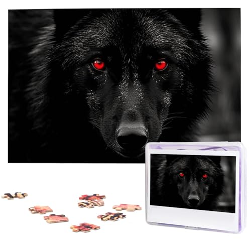 1000-teiliges Puzzle für Erwachsene, herausforderndes Puzzle für Spieleabende, Holzpuzzle mit schwarzen roten Augen, Wolf, personalisierbar, Holzpuzzle für Familie, Bilderpuzzle, fertige Größe 74,9 x 1000-teiliges Puzzle für Erwachsene, herausforderndes Puzzle für Spieleabende, Holzpuzzle mit schwarzen roten Augen, Wolf, personalisierbar, Holzpuzzle für Familie, Bilderpuzzle, fertige Größe 74,9 x von QMNKLET