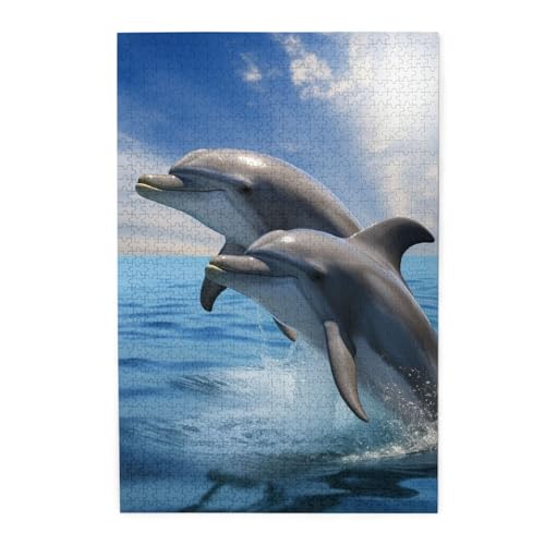 1000-teiliges Puzzle für Erwachsene, herausforderndes Puzzle für Spieleabende, Holzpuzzle mit zwei Delfinen, personalisierbares Holzpuzzle für Familie, Bilderpuzzle, fertige Größe 74,9 x 50 cm 1000-teiliges Puzzle für Erwachsene, herausforderndes Puzzle für Spieleabende, Holzpuzzle mit zwei Delfinen, personalisierbares Holzpuzzle für Familie, Bilderpuzzle, fertige Größe 74,9 x 50 cm von QMNKLET