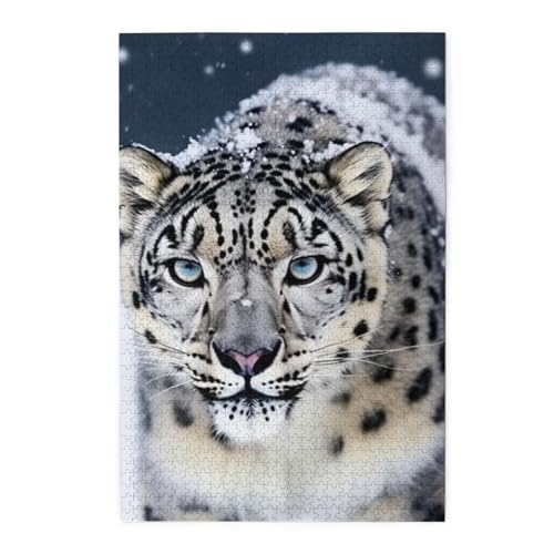 Puzzle für Erwachsene, 1000 Teile Puzzle, Stimulierendes Puzzle für Spielnächte, personalisiertes Holzpuzzle mit Schneeleopardenmuster mit blauen Augen, personalisiertes Holzpuzzle für Familienfoto Puzzle für Erwachsene, 1000 Teile Puzzle, Stimulierendes Puzzle für Spielnächte, personalisiertes Holzpuzzle mit Schneeleopardenmuster mit blauen Augen, personalisiertes Holzpuzzle für Familienfoto von QMNKLET