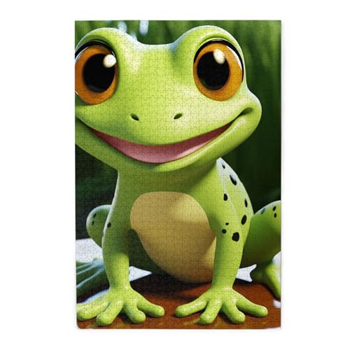 Puzzle mit 1000 Teilen für Erwachsene – herausfordernde Puzzles für Spielnächte – personalisiertes Holzpuzzle niedlicher Frosch – personalisiertes Holzpuzzle für Familienfoto – fertige Größe 74,9 x 50 von QMNKLET