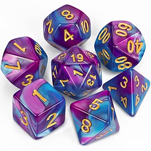 QMAY DND Dice Polyedrisches Würfel Set - 7 Stück für Dungeon und Dragons MTG RPG D&D D20, D12, D10, D%, D8, D6, D4 (Blau und Lila) von QMay