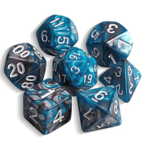 QMAY DND Dice Polyedrisches Würfel Set - 7 Stück für Dungeon und Dragons MTG RPG D&D D20, D12, D10, D%, D8, D6, D4 (Blau und Silber) von QMay