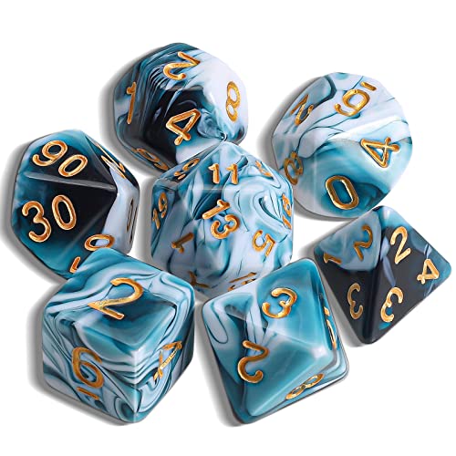 QMAY DND Dice Polyedrisches Würfel Set - 7 Stück für Dungeon und Dragons MTG RPG D&D D20, D12, D10, D%, D8, D6, D4 (Cyan und Weiß) von QMay