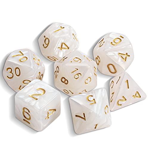 QMAY DND Dice Polyedrisches Würfel Set - 7 Stück für Dungeon und Dragons MTG RPG D&D D20, D12, D10, D%, D8, D6, D4 (Elfenbein Weiß) von QMay