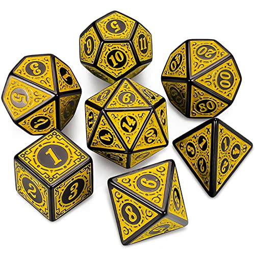 QMAY DND Dice Polyedrisches Würfel Set - 7 Stück für Dungeon und Dragons MTG RPG D&D D20, D12, D10, D%, D8, D6, D4 (Gelbe Gravurmuster) von QMay