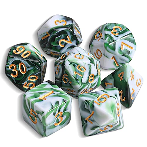 QMAY DND Dice Polyedrisches Würfel Set - 7 Stück für Dungeon und Dragons MTG RPG D&D D20, D12, D10, D%, D8, D6, D4 (Grün gemischt Weiß) von QMay