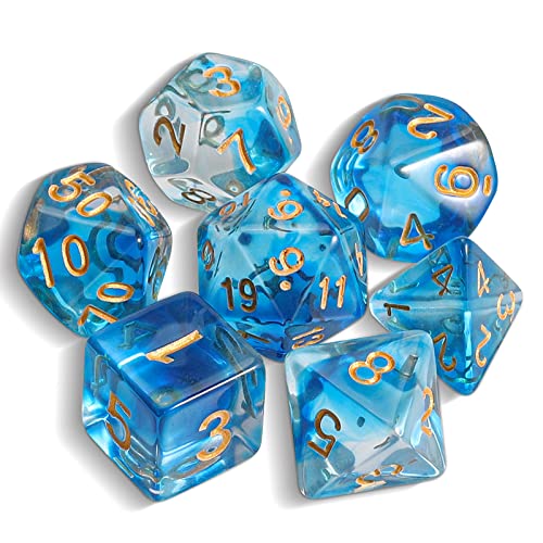 QMAY DND Dice Polyedrisches Würfel Set - 7 Stück für Dungeon und Dragons MTG RPG D&D D20, D12, D10, D%, D8, D6, D4 (Hellblau transluzent) von QMay