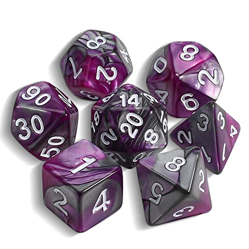 QMAY DND Dice Polyedrisches Würfel Set - 7 Stück für Dungeon und Dragons MTG RPG D&D D20, D12, D10, D%, D8, D6, D4 (Lila gemischtes Silber) von QMay