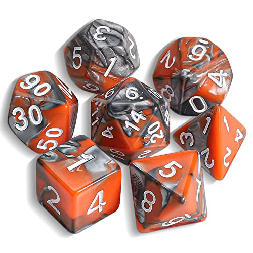 QMAY DND Dice Polyedrisches Würfel Set - 7 Stück für Dungeon und Dragons MTG RPG D&D D20, D12, D10, D%, D8, D6, D4 (Orange und Silber) von QMay