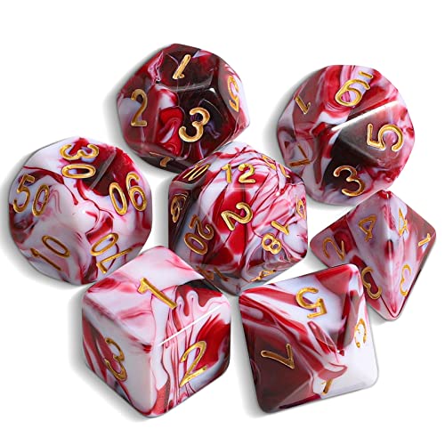 QMAY DND Dice Polyedrisches Würfel Set - 7 Stück für Dungeon und Dragons MTG RPG D&D D20, D12, D10, D%, D8, D6, D4 (Rot gemischt Weiß) von QMay