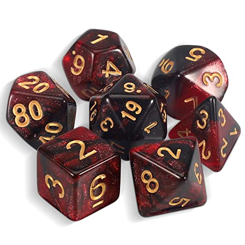 QMAY DND Dice Polyedrisches Würfel Set - 7 Stück für Dungeon und Dragons MTG RPG D&D D20, D12, D10, D%, D8, D6, D4 (Rot und Schwarz) von QMay