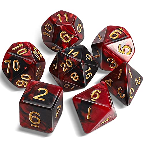 QMAY DND Dice Polyedrisches Würfel Set - 7 Stück für Dungeon und Dragons MTG RPG D&D D20, D12, D10, D%, D8, D6, D4 (Rot und Schwarz 2) von QMay