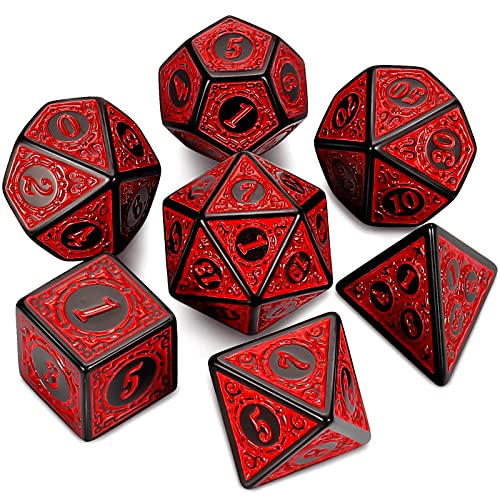 QMAY DND Dice Polyedrisches Würfel Set - 7 Stück für Dungeon und Dragons MTG RPG D&D D20, D12, D10, D%, D8, D6, D4 (Rote Gravurmuster) von QMay