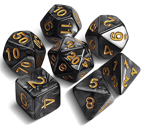 QMAY DND Dice Polyedrisches Würfel Set - 7 Stück für Dungeon und Dragons MTG RPG D&D D20, D12, D10, D%, D8, D6, D4 (Schwarz) von QMay