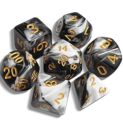 QMAY DND Dice Polyedrisches Würfel Set - 7 Stück für Dungeon und Dragons MTG RPG D&D D20, D12, D10, D%, D8, D6, D4 (Schwarz und weiß) von QMay