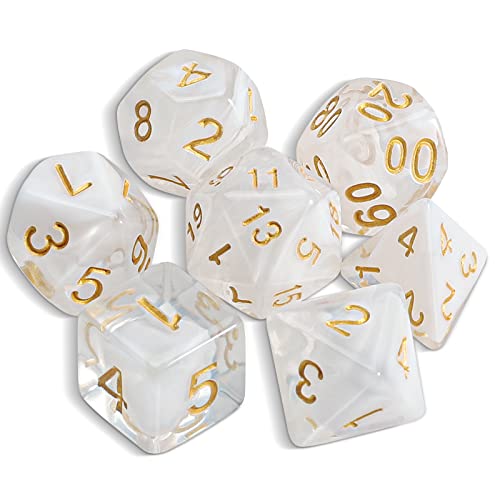 QMAY DND Dice Polyedrisches Würfel Set - 7 Stück für Dungeon und Dragons MTG RPG D&D D20, D12, D10, D%, D8, D6, D4 (Weiß transluzent) von QMay