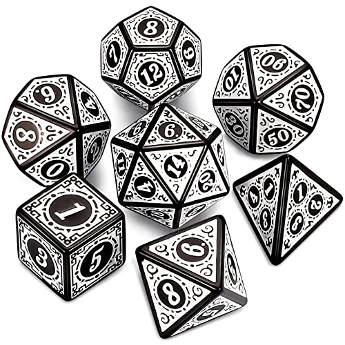 QMAY DND Dice Polyedrisches Würfel Set - 7 Stück für Dungeon und Dragons MTG RPG D&D D20, D12, D10, D%, D8, D6, D4 (Weißes Gravurmuster) von QMay