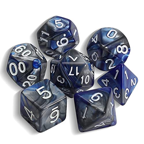 QMAY DND Dice Polyedrisches Würfel Set - 7 Stück für Dungeon und Dragons MTG RPG D&D D20, D12, D10, D%, D8, D6, D4 (dunkelblau und Silber) von QMay