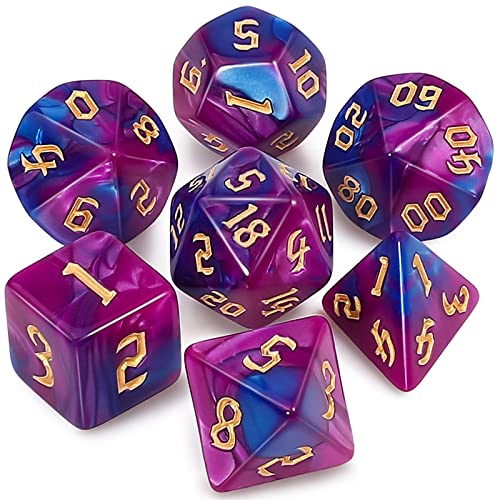 QMAY DND Dice Polyhedral Dice Set - 7 Pieces for Dungeon and Dragons MTG RPG D&D D20, D12, D10, D%, D8, D6, D4 (Blau mit Lila) von QMay