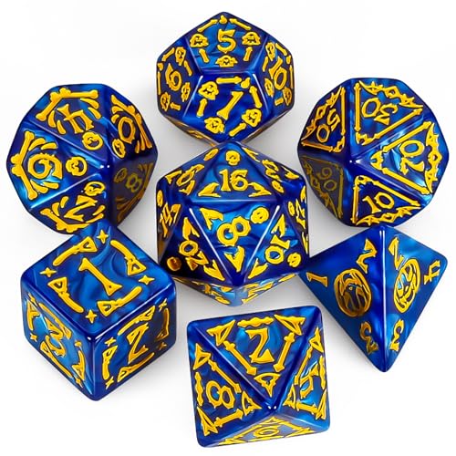 QMAY DND Dice Polyhedral Dice Set - 7 Pieces for Dungeon and Dragons MTG RPG D&D D20, D12, D10, D%, D8, D6, D4 (Blauer Halloween) von QMay