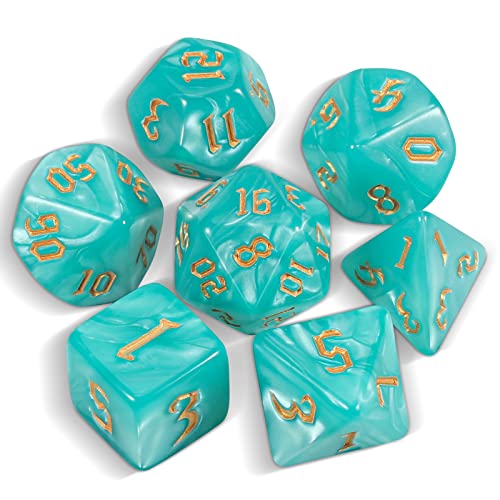 QMAY DND Dice Polyhedral Dice Set - 7 Pieces for Dungeon and Dragons MTG RPG D&D D20, D12, D10, D%, D8, D6, D4 (Cyan) von QMay