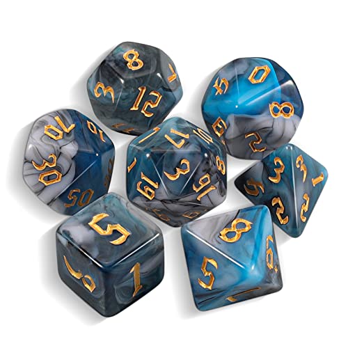 QMAY DND Dice Polyhedral Dice Set - 7 Pieces for Dungeon and Dragons MTG RPG D&D D20, D12, D10, D%, D8, D6, D4 (Blau mit Schwarz mit Weiß) von QMay